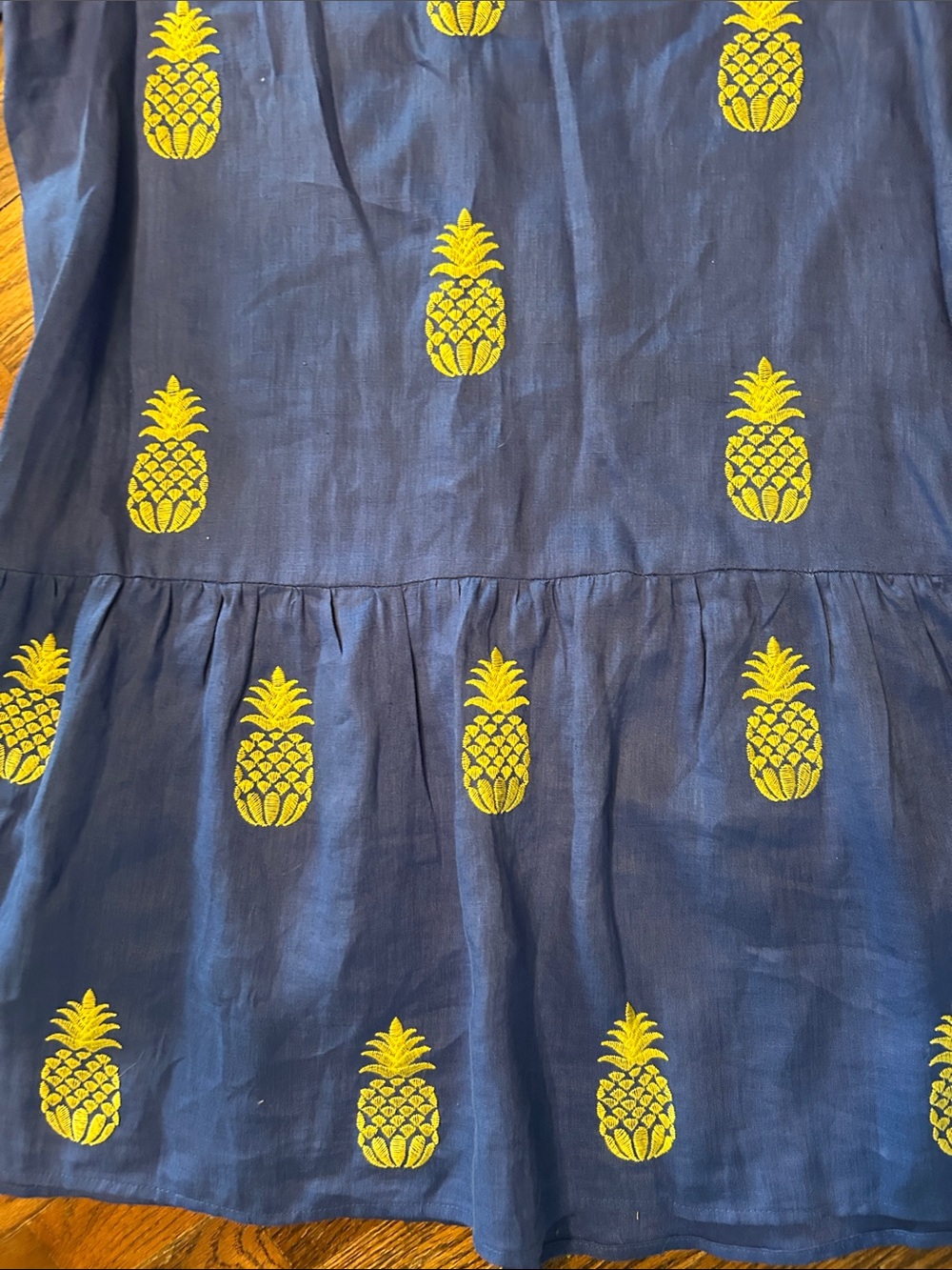 Tyler Boe 💯%Linen Blue Dress w/Yellow Pineapples embroidered everywhere.szSMALL - Picture 10 of 14